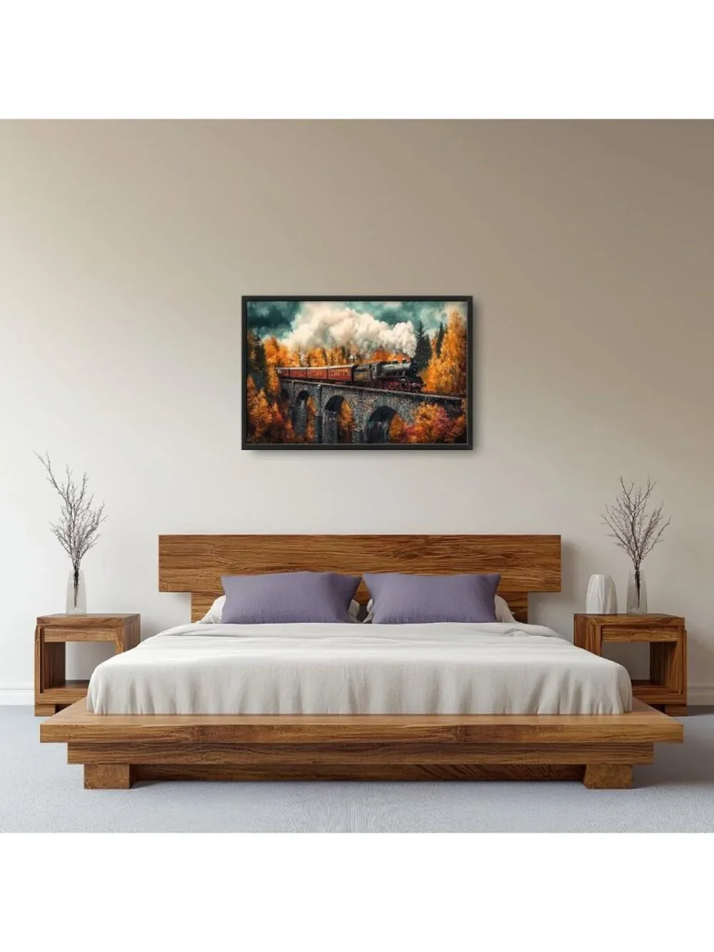 Autumn Train Wall Art - Large Framed Canvas Prints for Living Room & Office